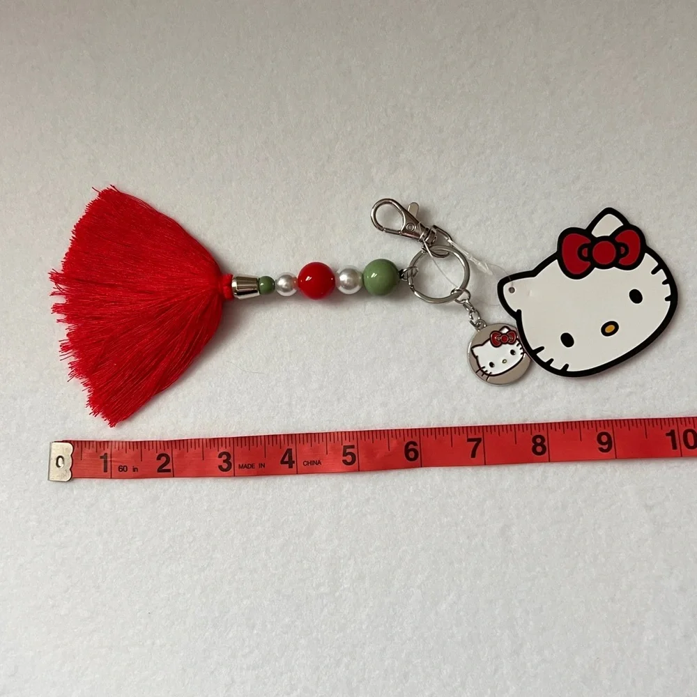 Sanrio Hello Kitty Key Ring Keychain Fob Cat Kitty Head Fringe Enamel
